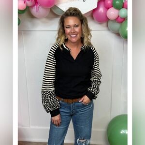 Mixed Floral/Striped Long Sleeve Top